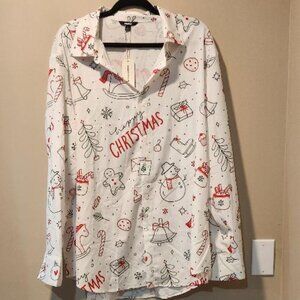 Ouku Men's white button-up Christmas themed shirt